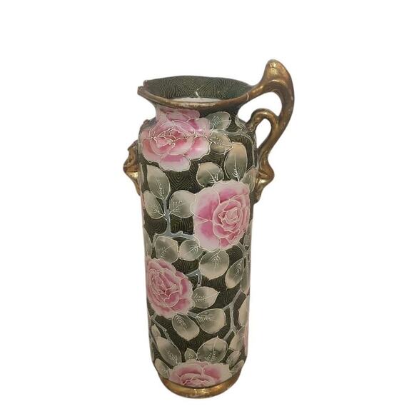 Vintage Chinese Famille Noire Vase Midnight Rose - Picture 1 of 5
